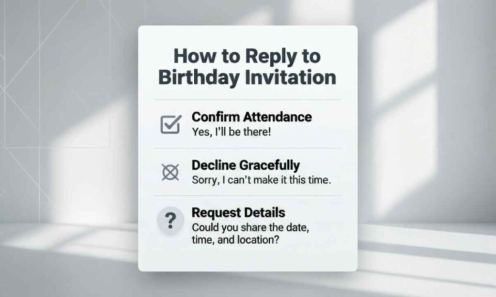 How to Reply to Birthday Invitation:
"Thank you so much for the birthday invitation! I'm checking my calendar and will let you know by tomorrow. Really appreciate you thinking of me for your special day."