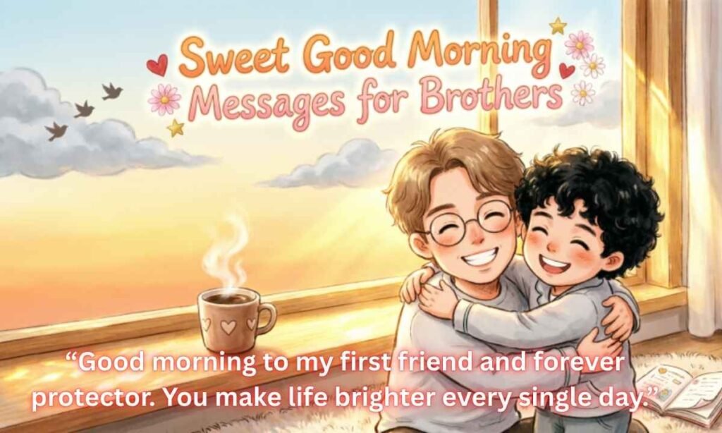 Sweet Good Morning Messages for Brothers Image: “Good morning to my first friend and forever protector. You make life brighter every single day.”