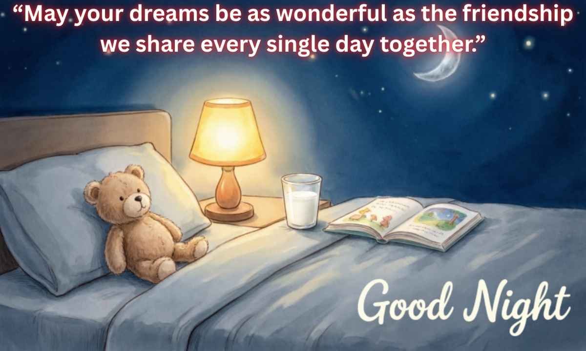 Good Night Messages Images: “May your dreams be as wonderful as the friendship we share every single day together.”