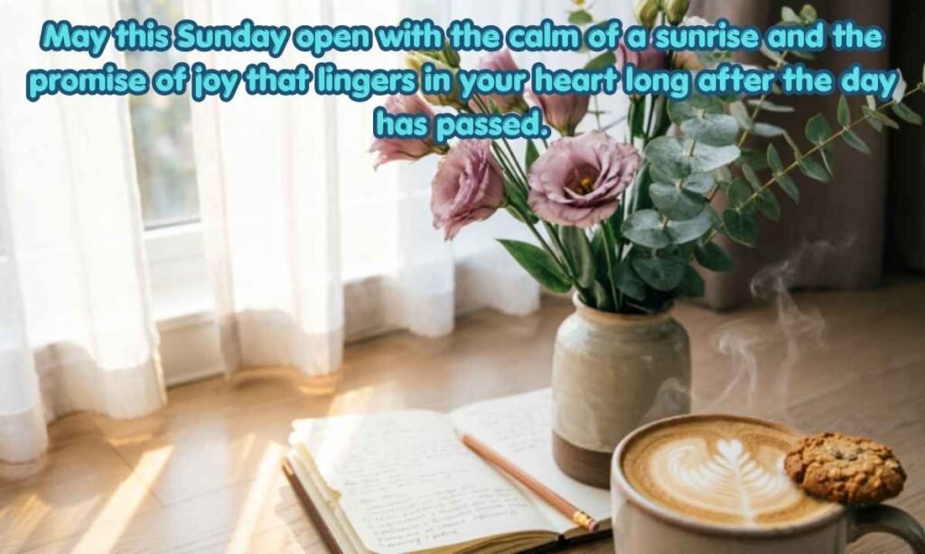 Happy Sunday Blessings Image: May this Sunday open with the calm of a sunrise and the promise of joy that lingers in your heart long after the day has passed.